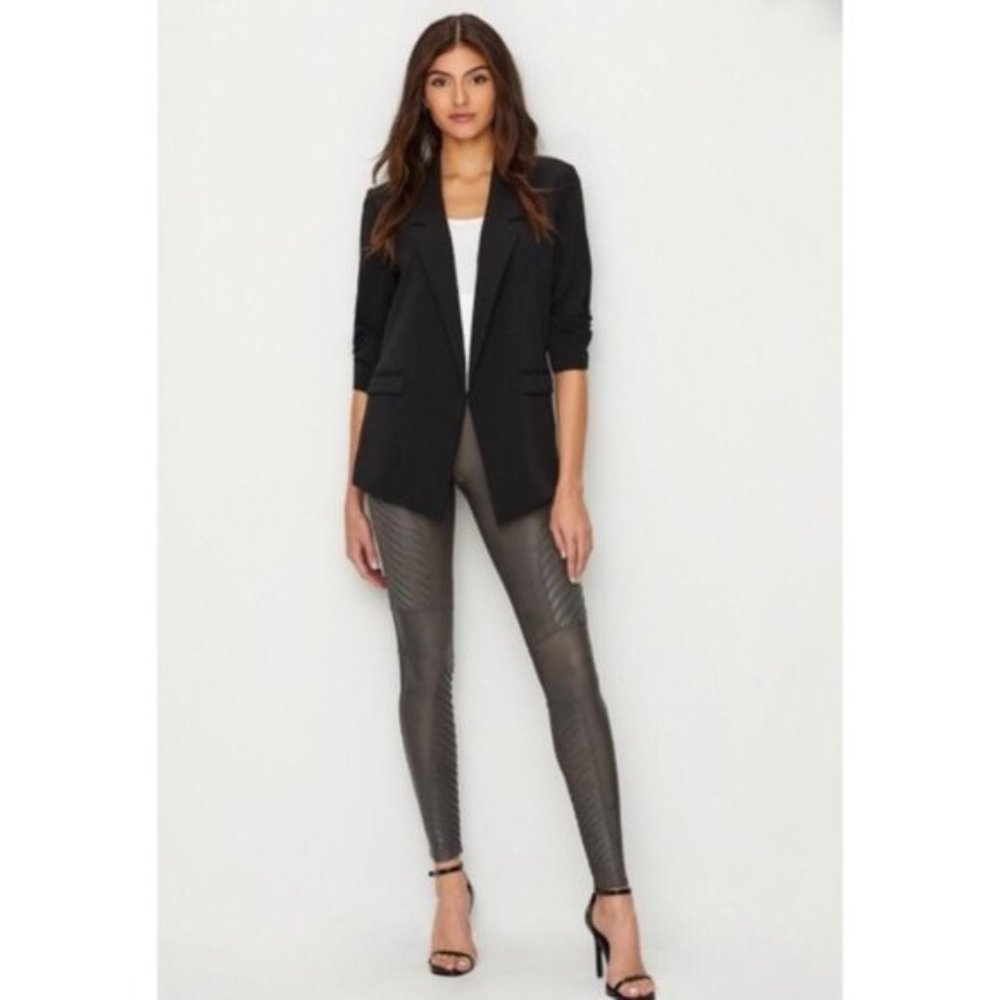 Spanx Faux Leather Moto Leggings in Color Gunmetal